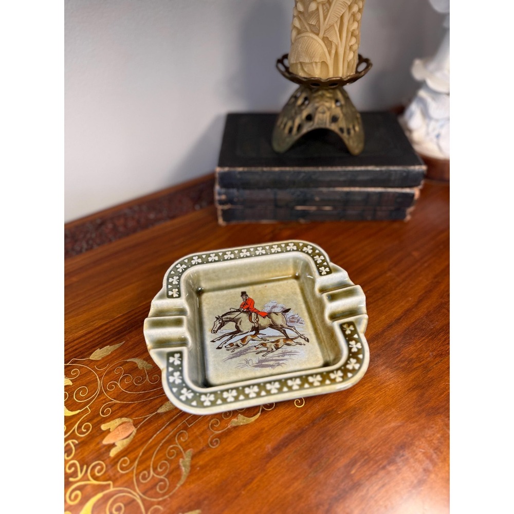 Vintage Wade Ireland Fox Hunt Ashtray • Irish Porcelain Equestrian Decor